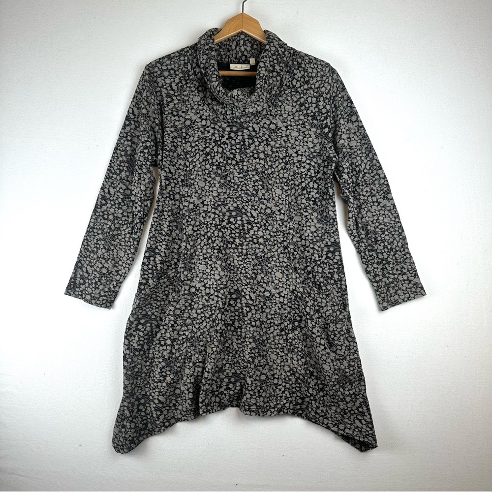 Adini Cowl Neck Patch Pockets Asymmetric Hem Tunic Dress Cotton Artsy